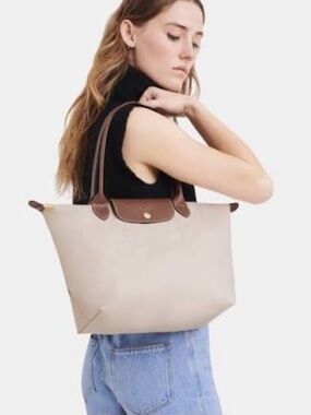 Taupe Nylon Tote with Tan Trim